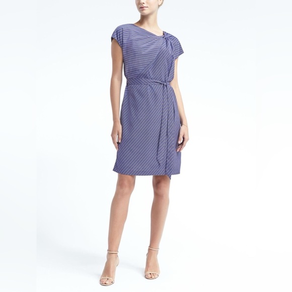 Banana Republic Blue Geometric Tile Belted Shift Dress | Size Small - Picture 3 of 12